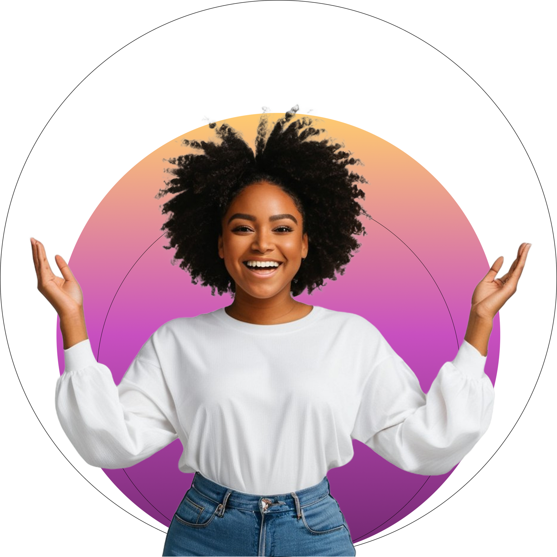 Smiling woman with arms raised